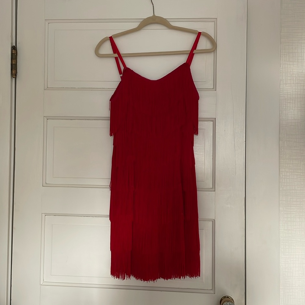 Vintage Red fringe dress. Adjustable straps, fits size small/ medium (US 4-6)